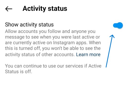 Turn off active on instagram